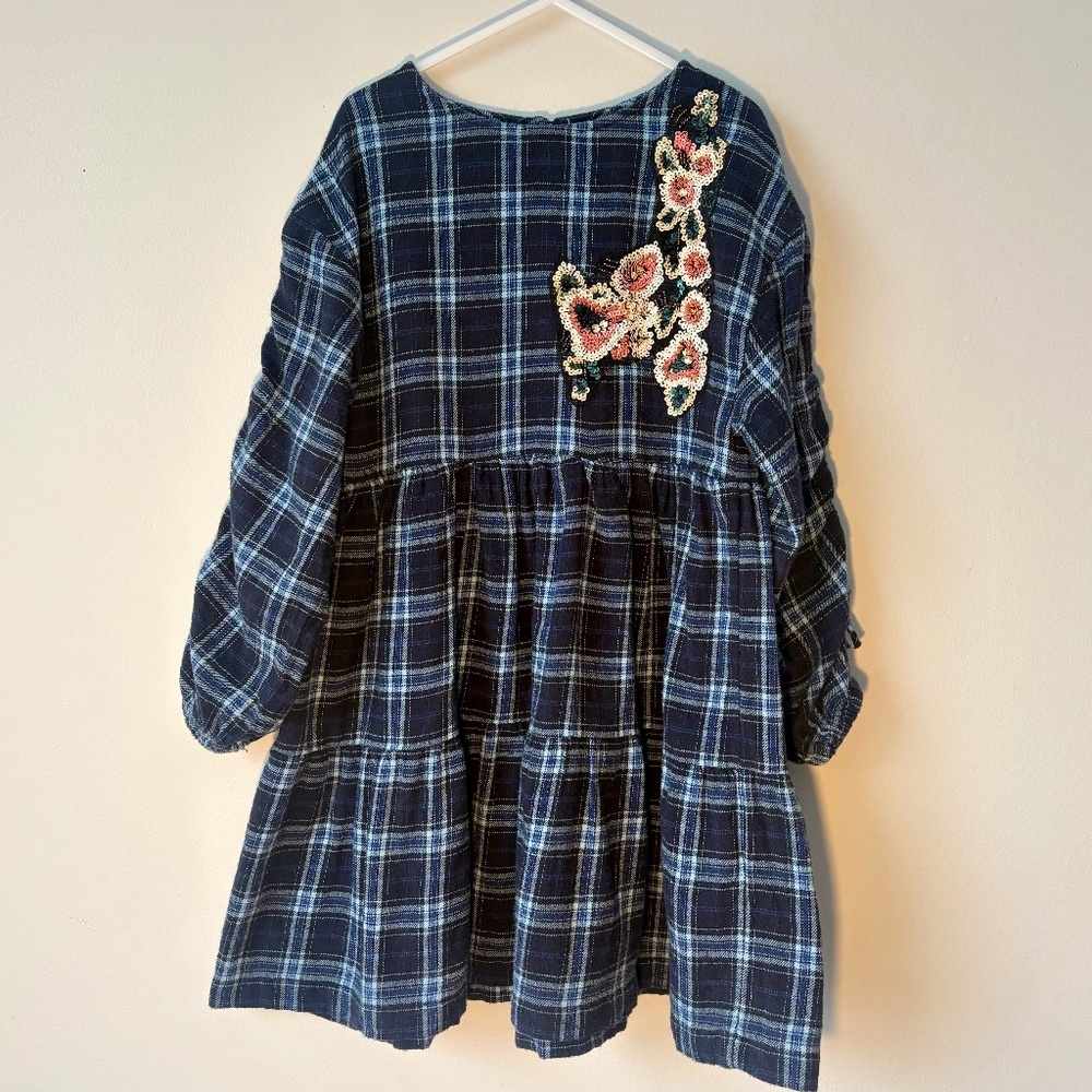 Zara Girls Plaid Dress with Floral Sequin Embellishment-Size 7